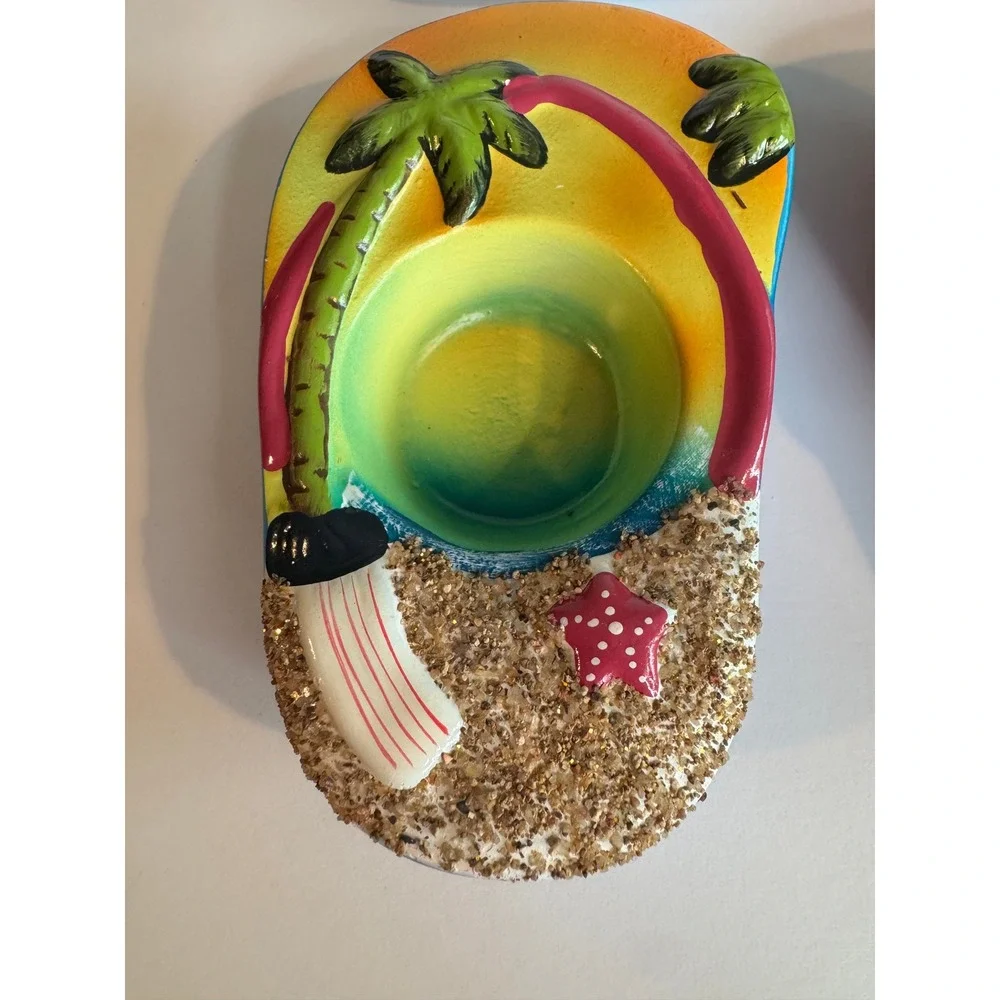 Flip Flop Candle Holders‎ Set of 4 Ceramic Palm Tree Votive Tealight Beach Decor